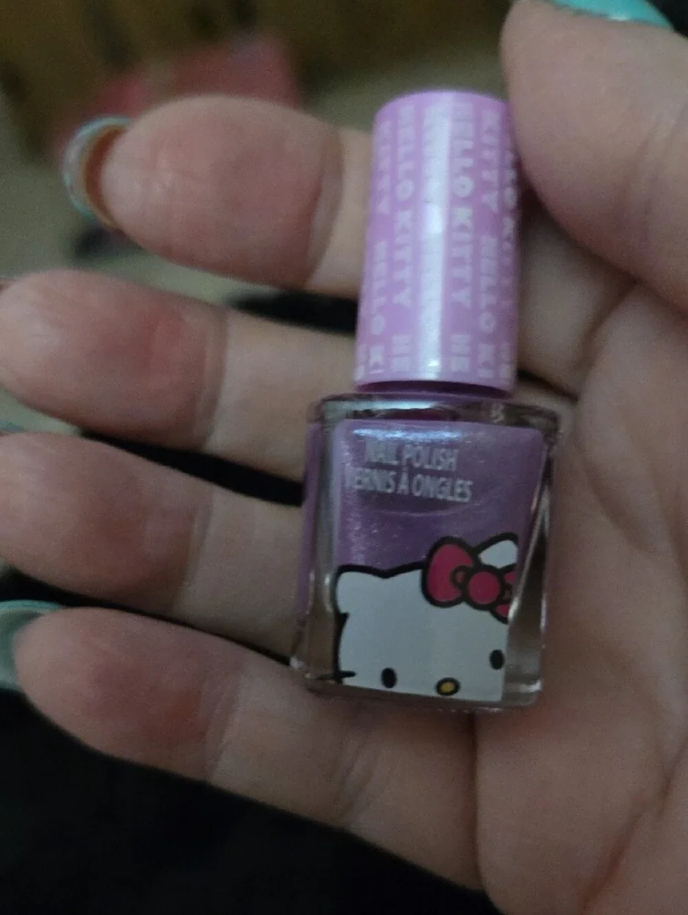Hello Kitty Pink & Purple Kids Nail Polish, Brush, Heart  Pouch, Glass Braclet